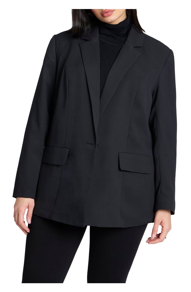 ELOQUII The Fluid Crepe Longline Blazer, Main, color, Black Onyx