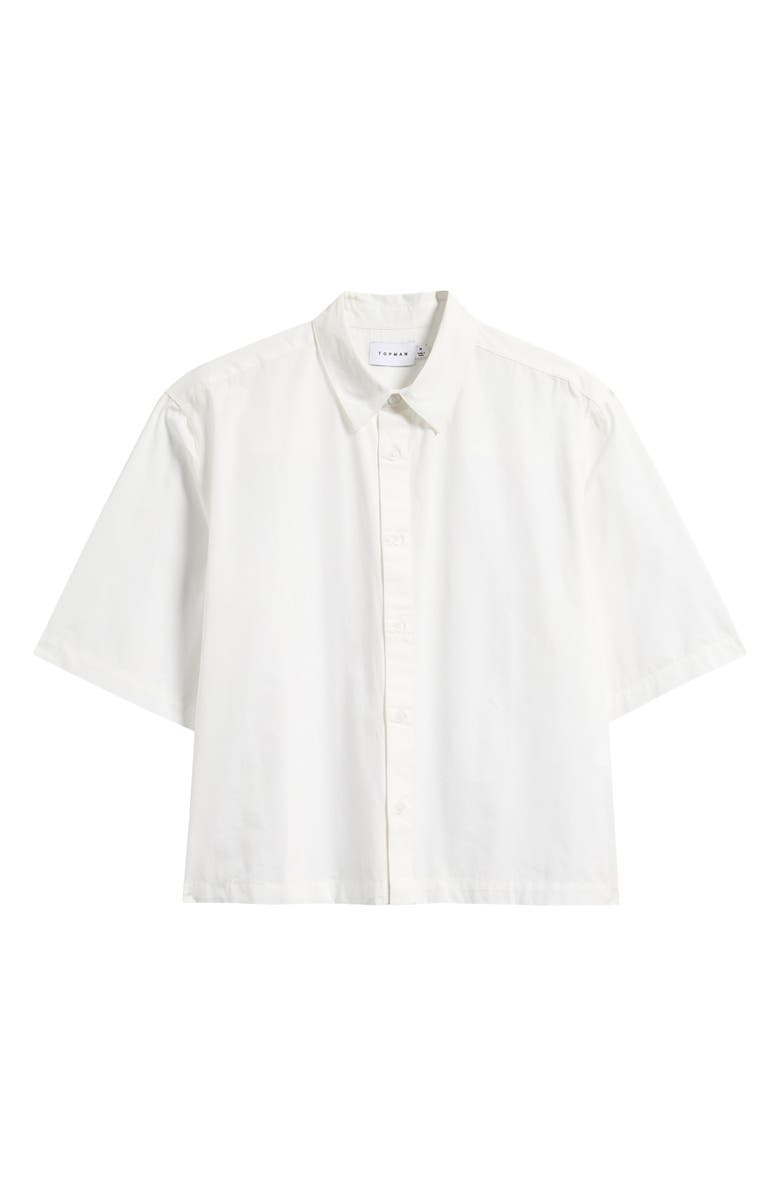 Topman Crop Short Sleeve Cotton Poplin Button-Up Shirt, Main, color, White