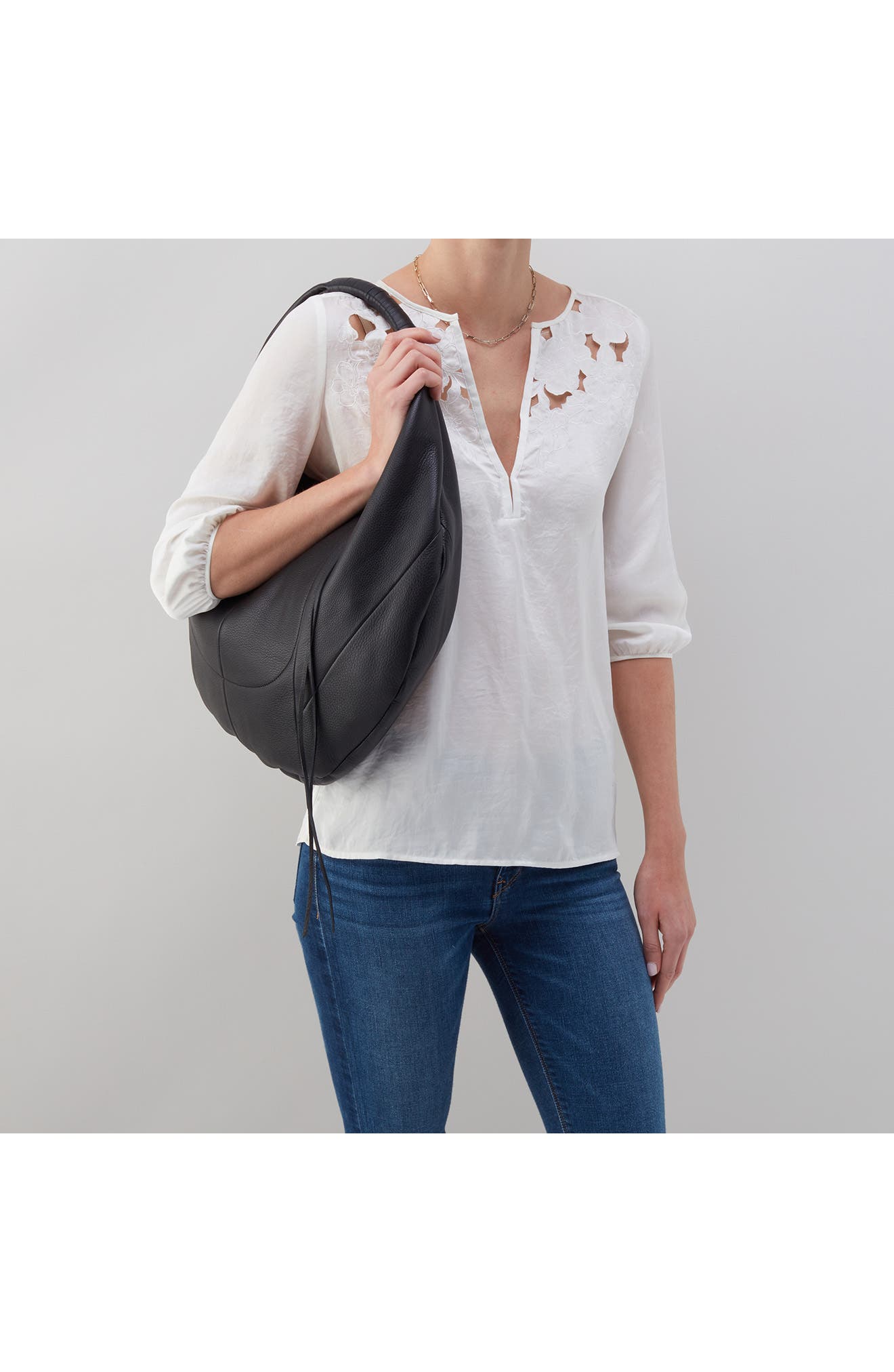 Eclipse Medium Leather Shoulder Bag, Alternate, color, BLACK