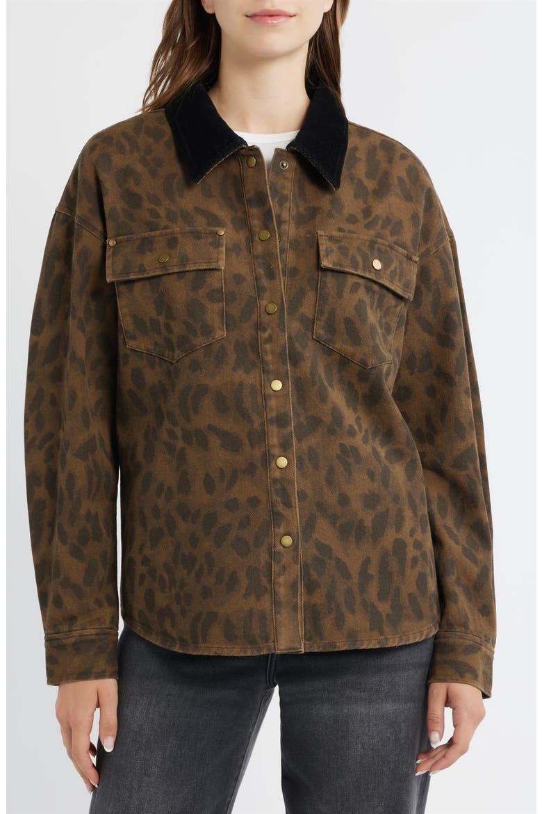 Leopard Print Cotton Denim Shacket, Alternate, color, BROWN LEOPARD