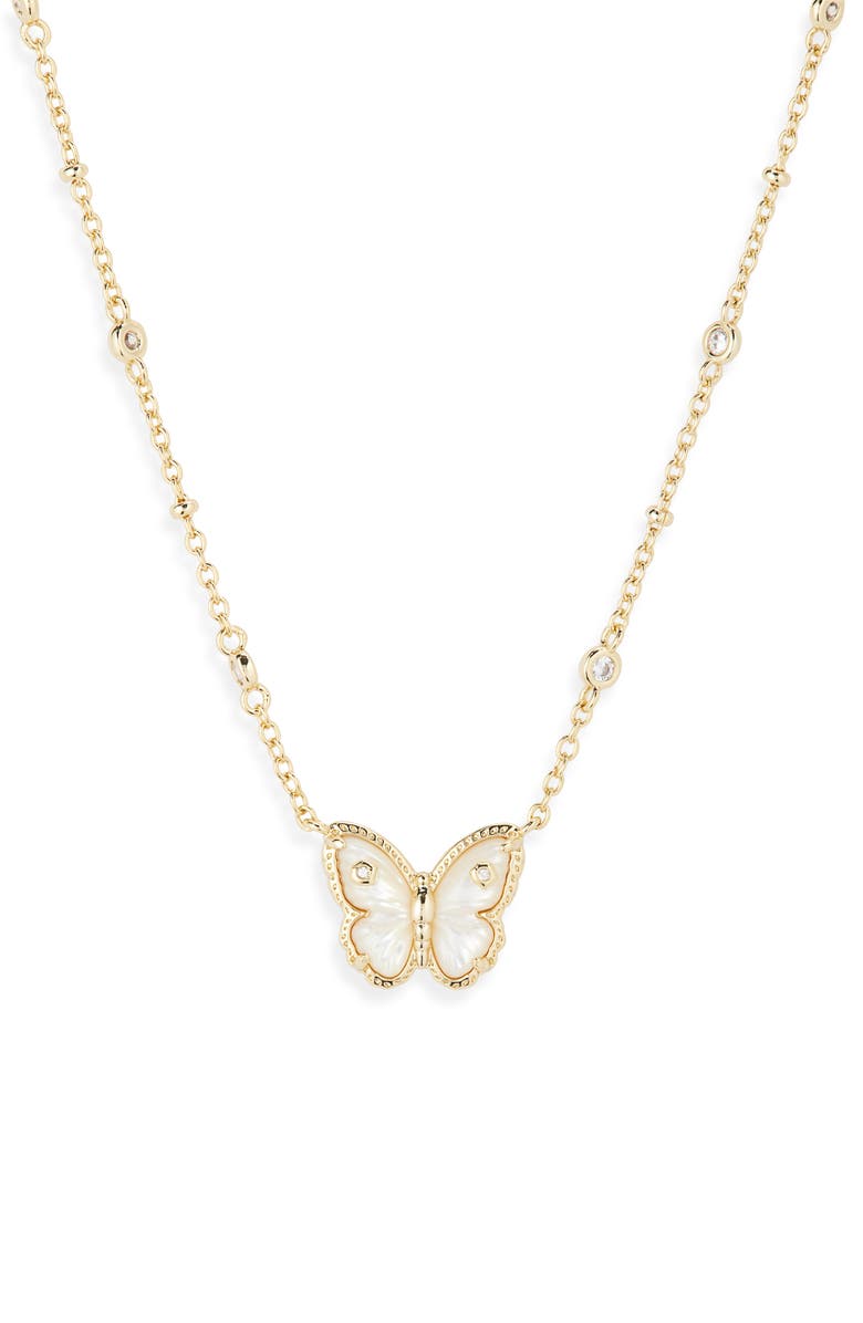 Kendra Scott Cailey Butterfly Pendant Necklace, Main, color, Gold Ivory Mother Of Pearl