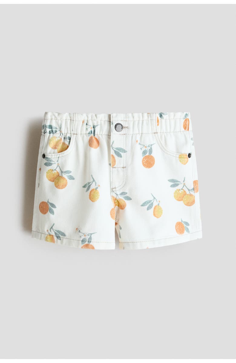 H&M Printed Twill Shorts, Main, color, Cream/Lemons
