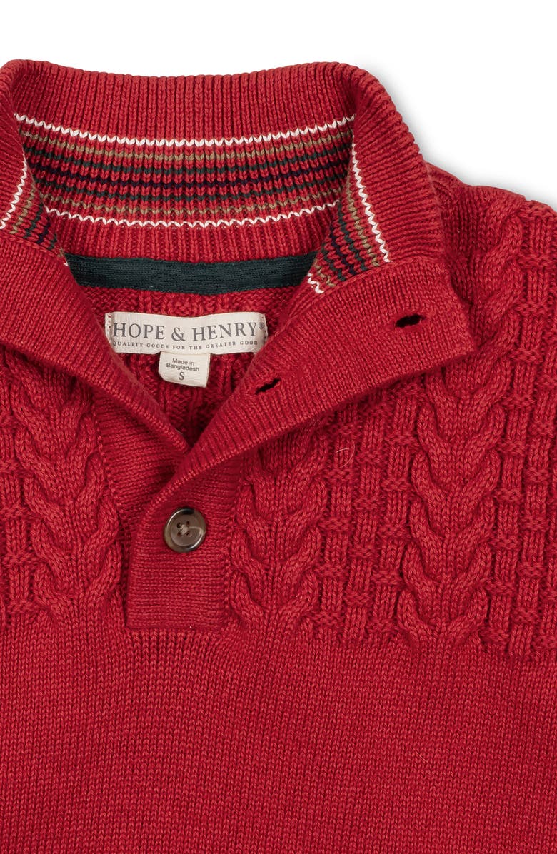 Hope & Henry Kids' Organic Long Sleeve Mock Neck Sweater with Cable Yoke, Alternate, color, Red Cable Yoke