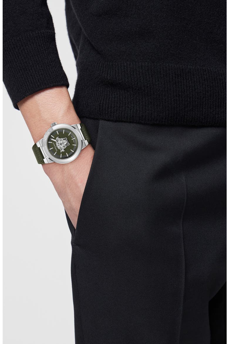 Medusa Infinite Leather Strap Watch, 47mm, Alternate, color, STAINLESS STEEL