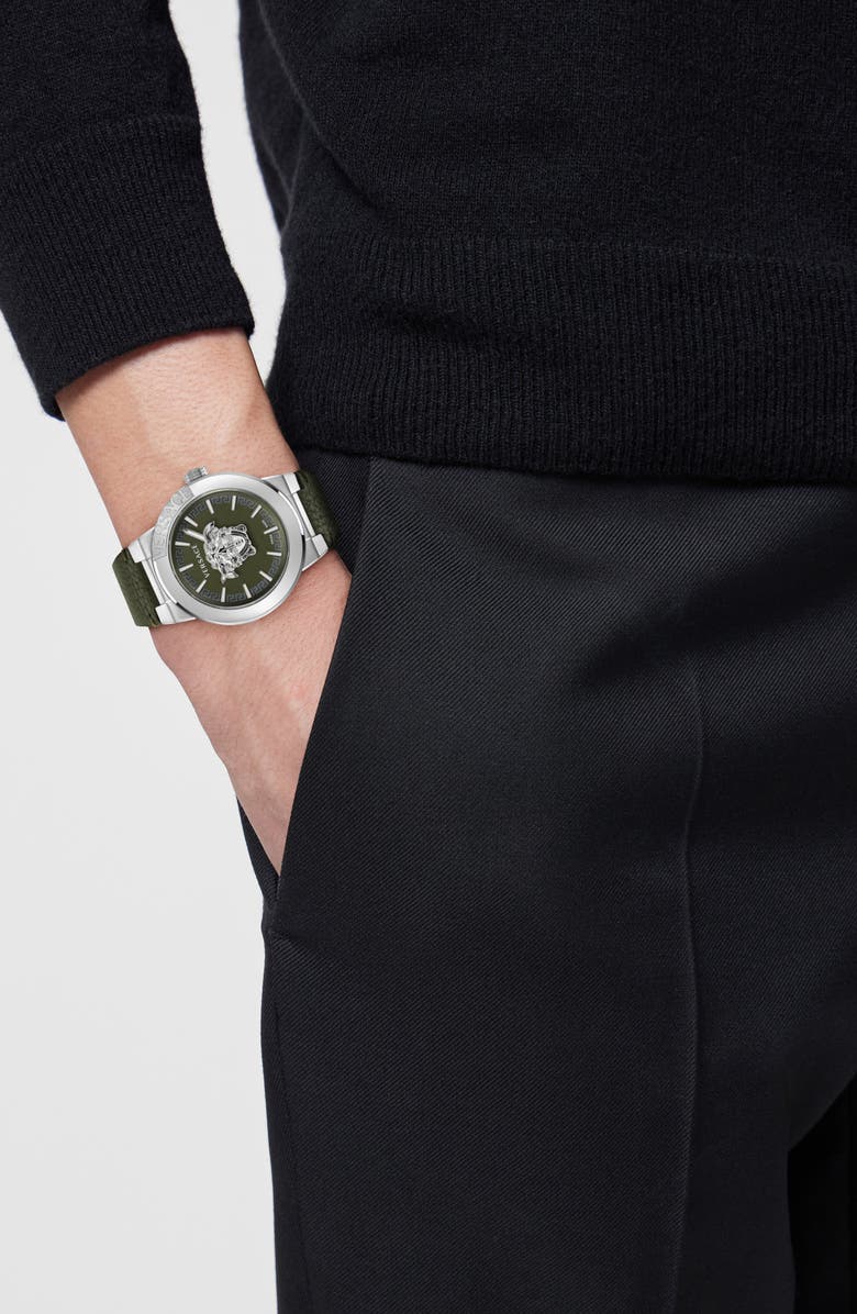 Versace Medusa Infinite Leather Strap Watch, 47mm, Alternate, color, Stainless Steel