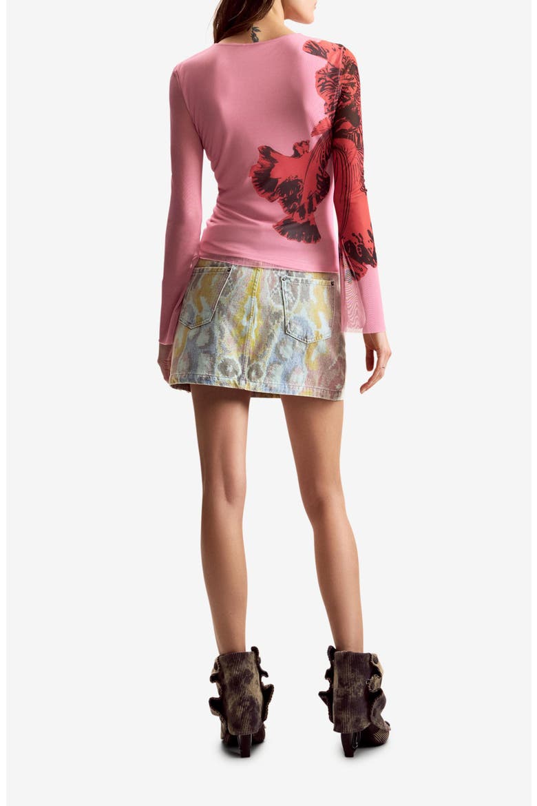 Printed Stretch Mesh T-Shirt, Alternate, color, PINK