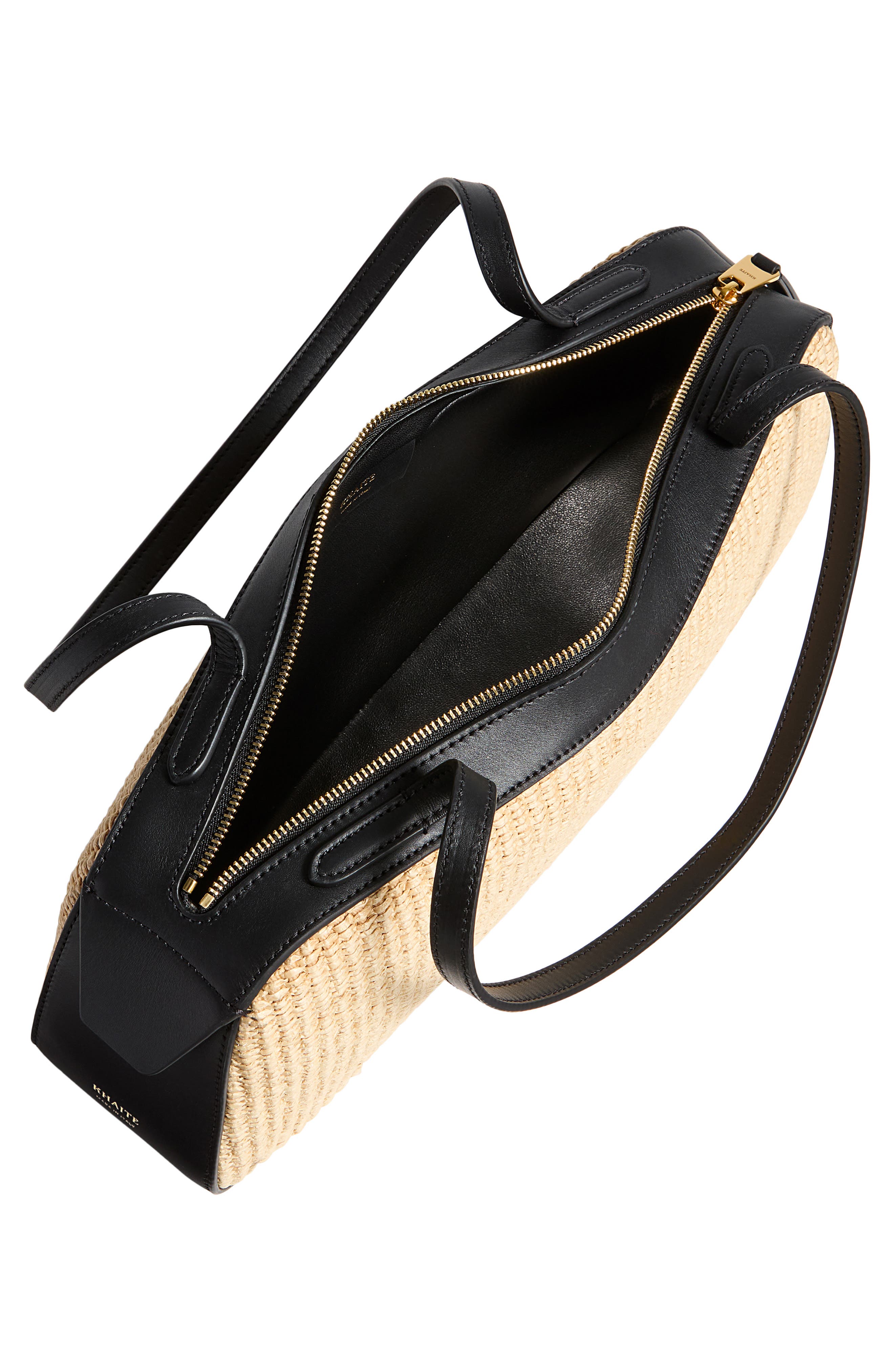 Khaite Simona Faux Raffia Shoulder Bag, Alternate, color, Black / Natural 367