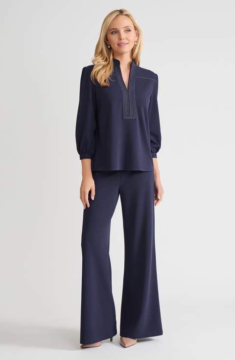 Stretch Deco Crepe Balloon Sleeve Blouse