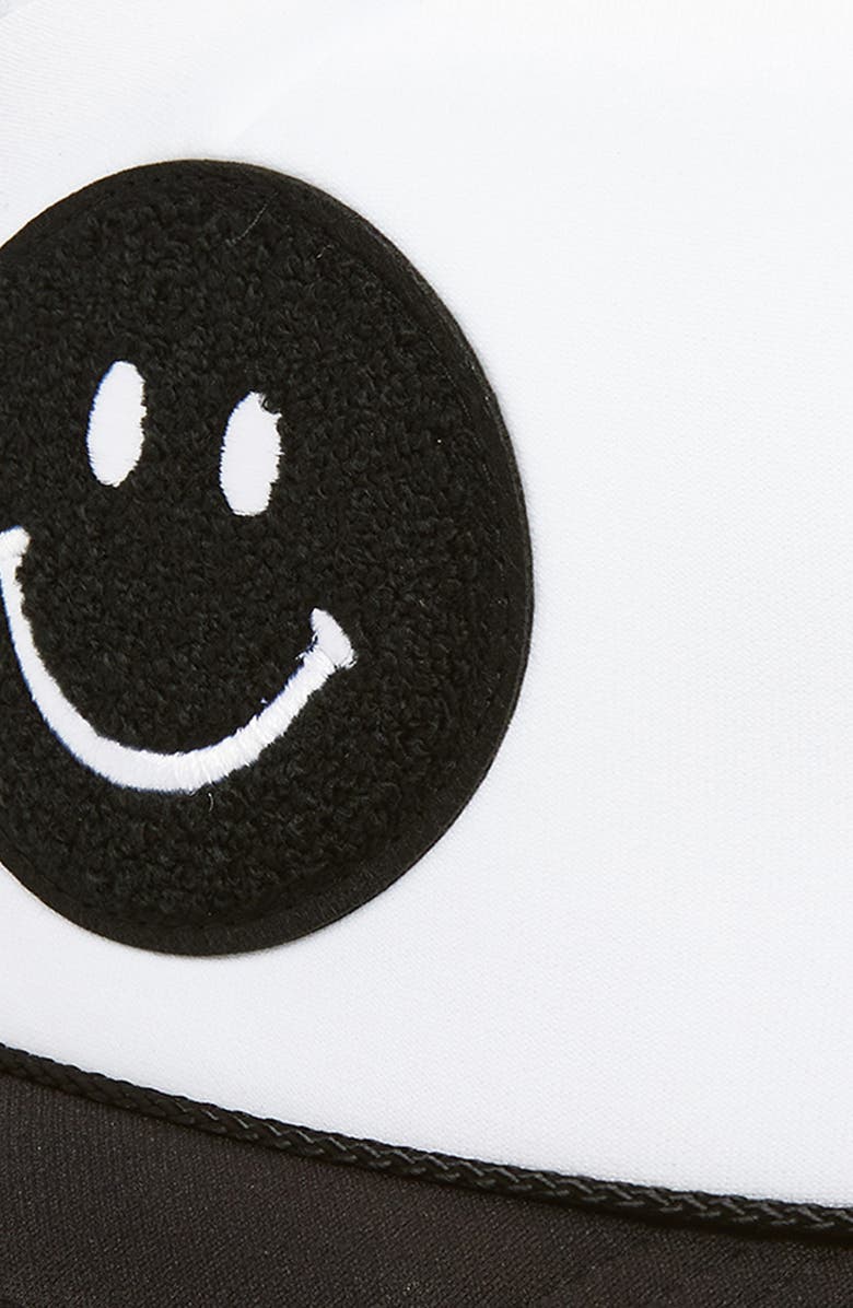 Local Beach Smiley Patch Trucker Hat, Alternate, color, Black/ White