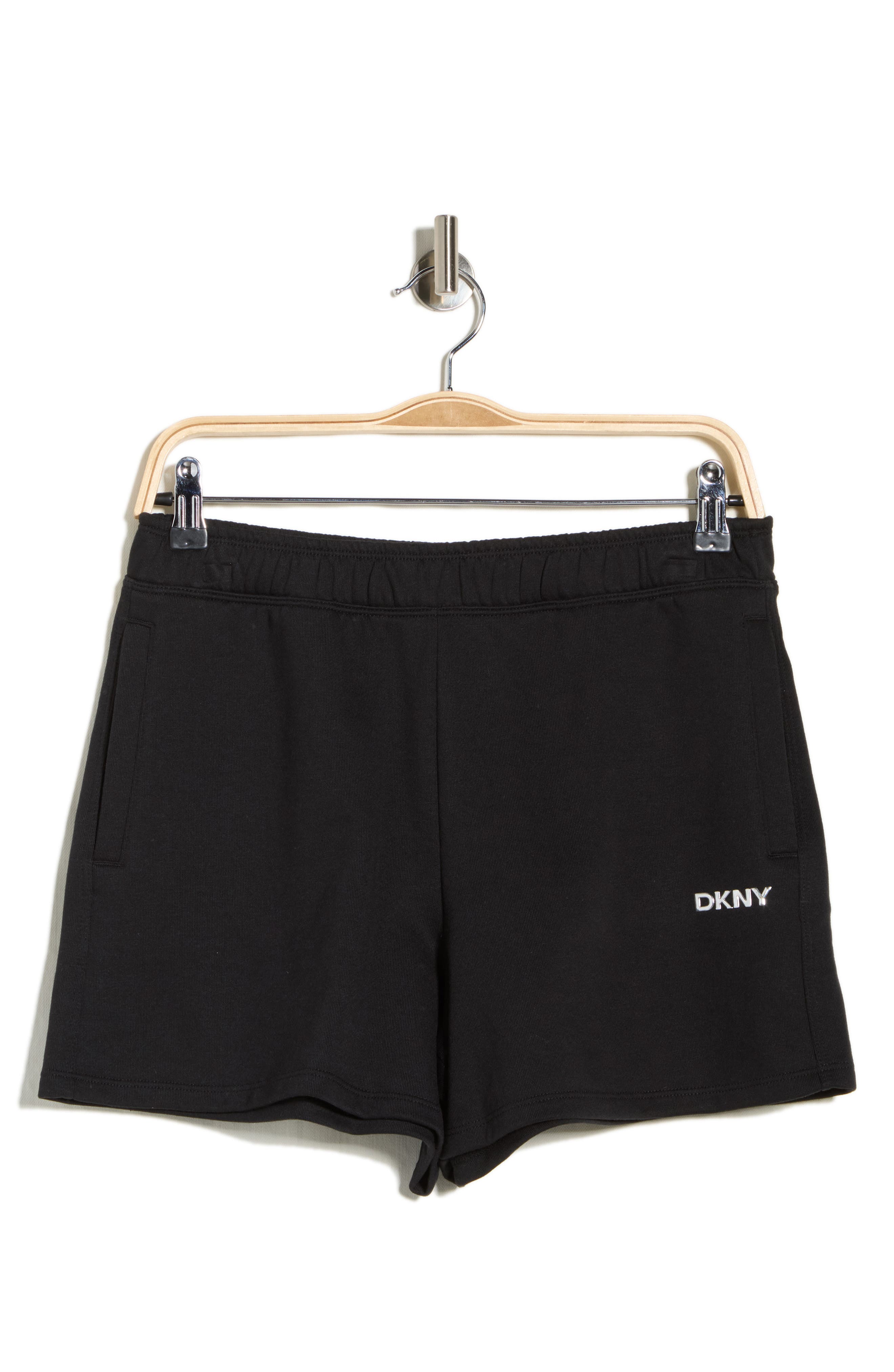 DKNY Metallic Logo High Rise French Terry Shorts