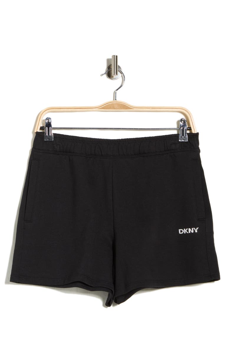 DKNY Metallic Logo High Rise French Terry Shorts, Alternate, color, Black