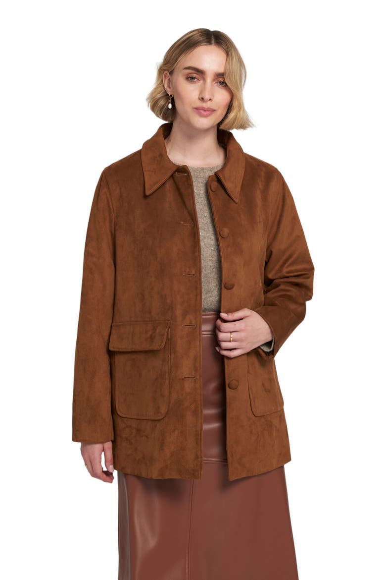 Faux Suede Car Coat Utility, Alternate, color, Toffee