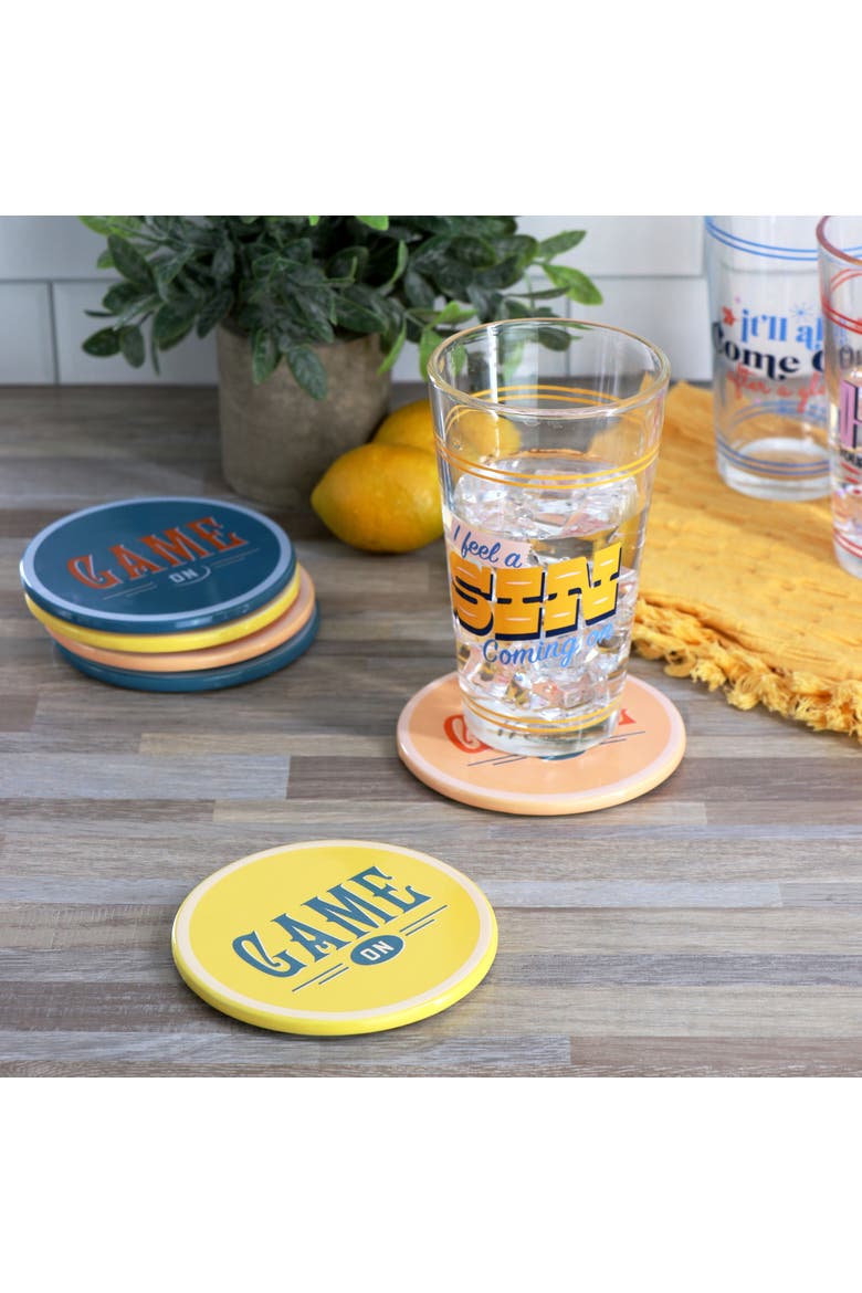 Game On 6 Piece Stoneware Coaster Set in Assorted, Alternate, color, Blue