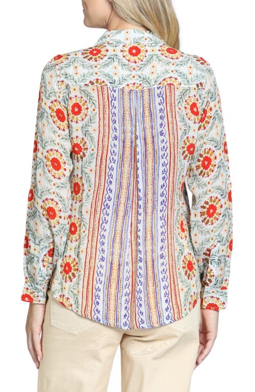 Apny Floral Print Roll Tab Sleeve Button-up Shirt In Multi