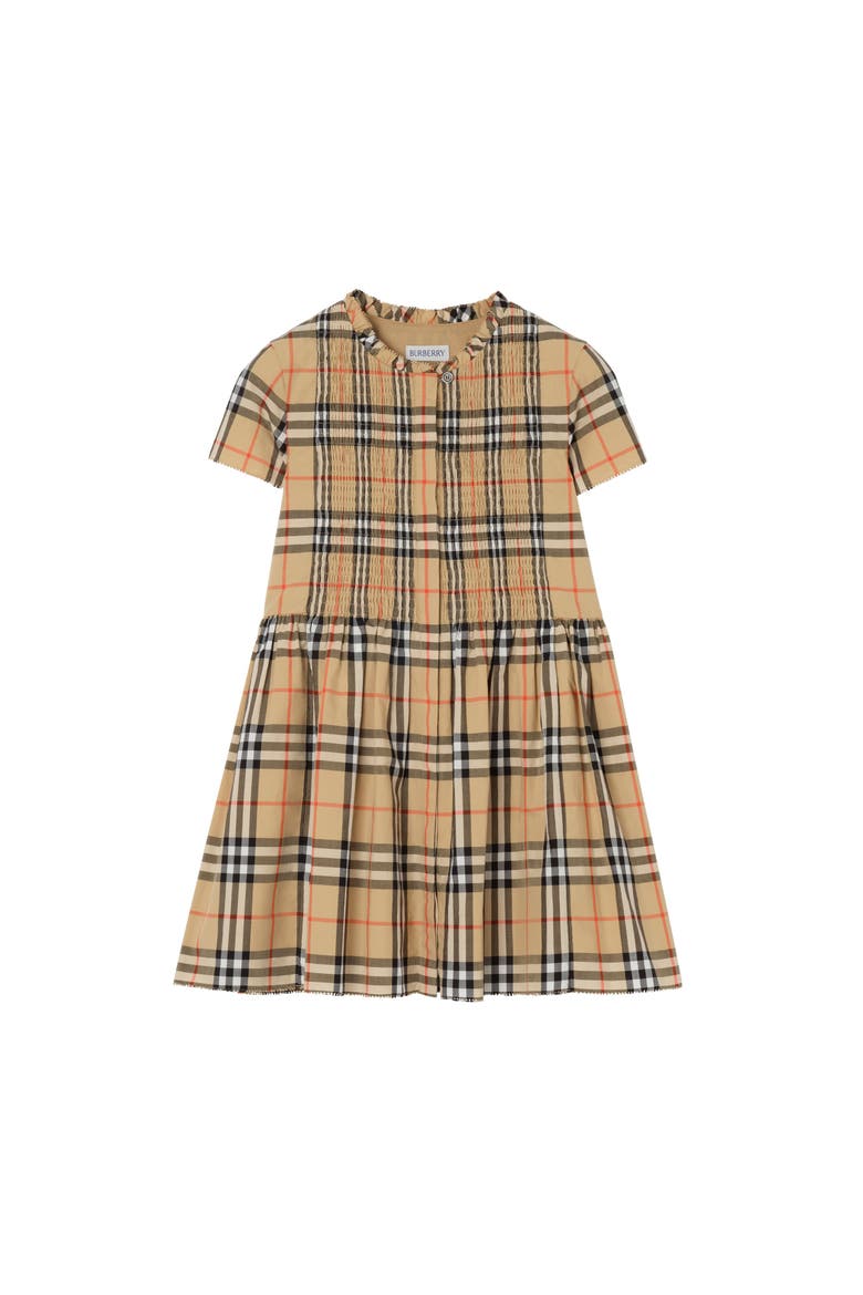 Check Cotton Dress, Main, color, Sand beige