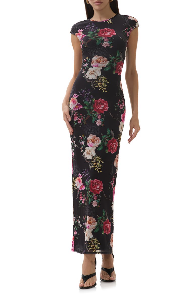 AFRM Cody Print Mesh Dress, Main, color, Noir Summer Rose