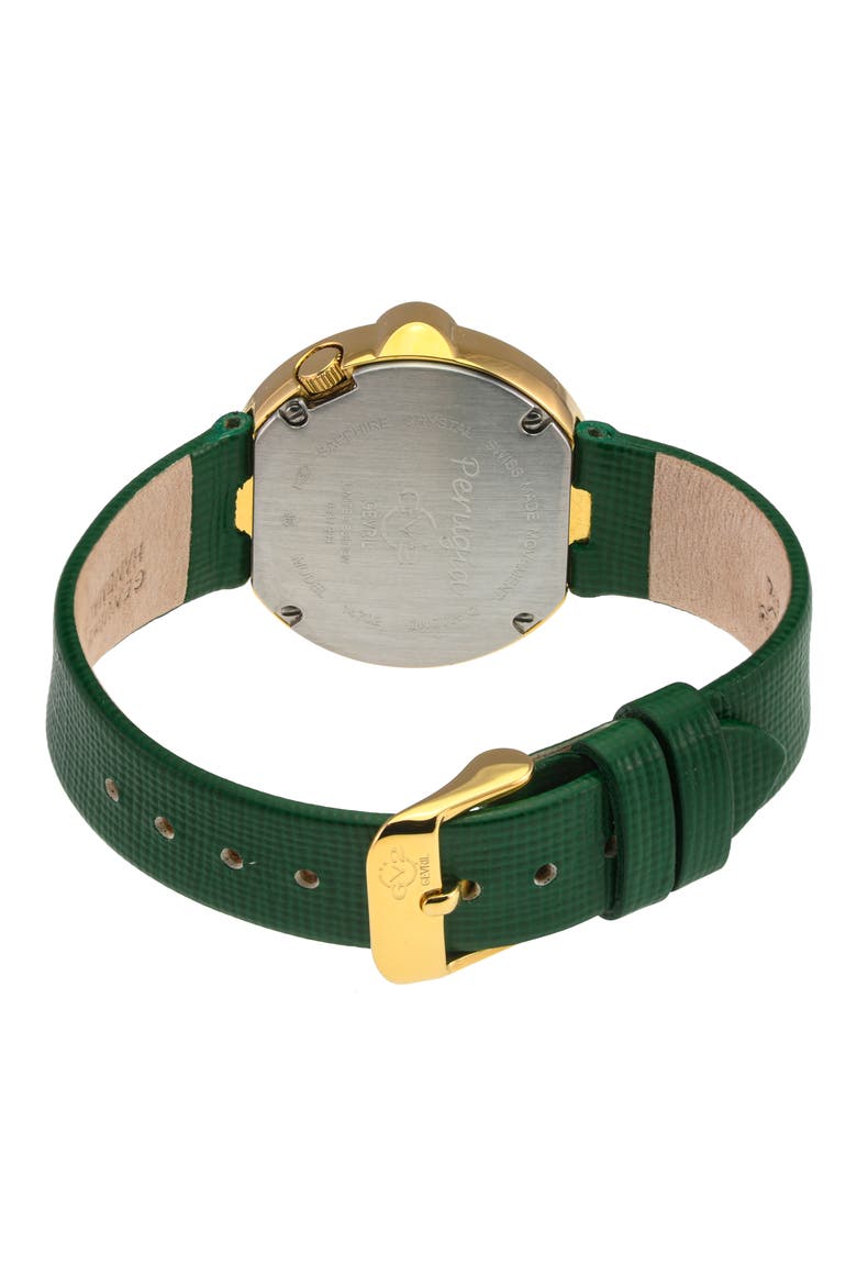 Perugia Diamond Leather Strap Watch, 33mm - 0.10 ctw, Alternate, color, GREEN