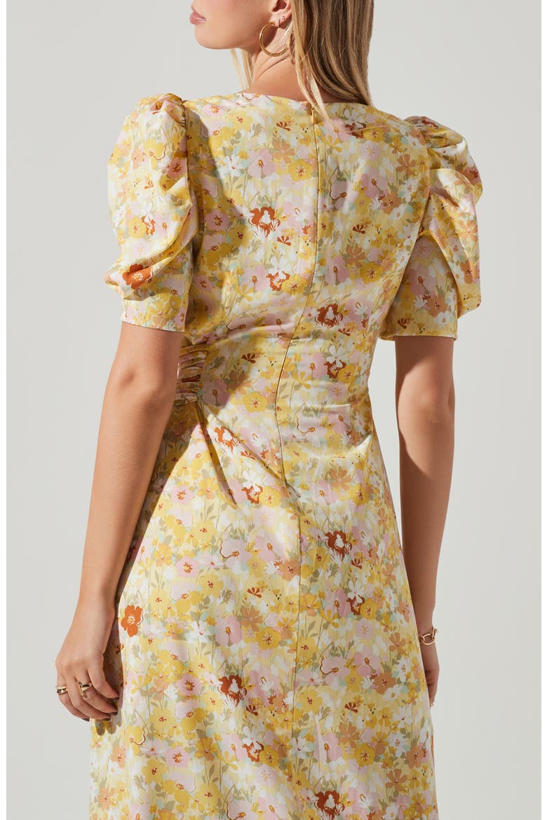 Martina Ruched Dress, Alternate, color, YELLOW RUST FLORAL
