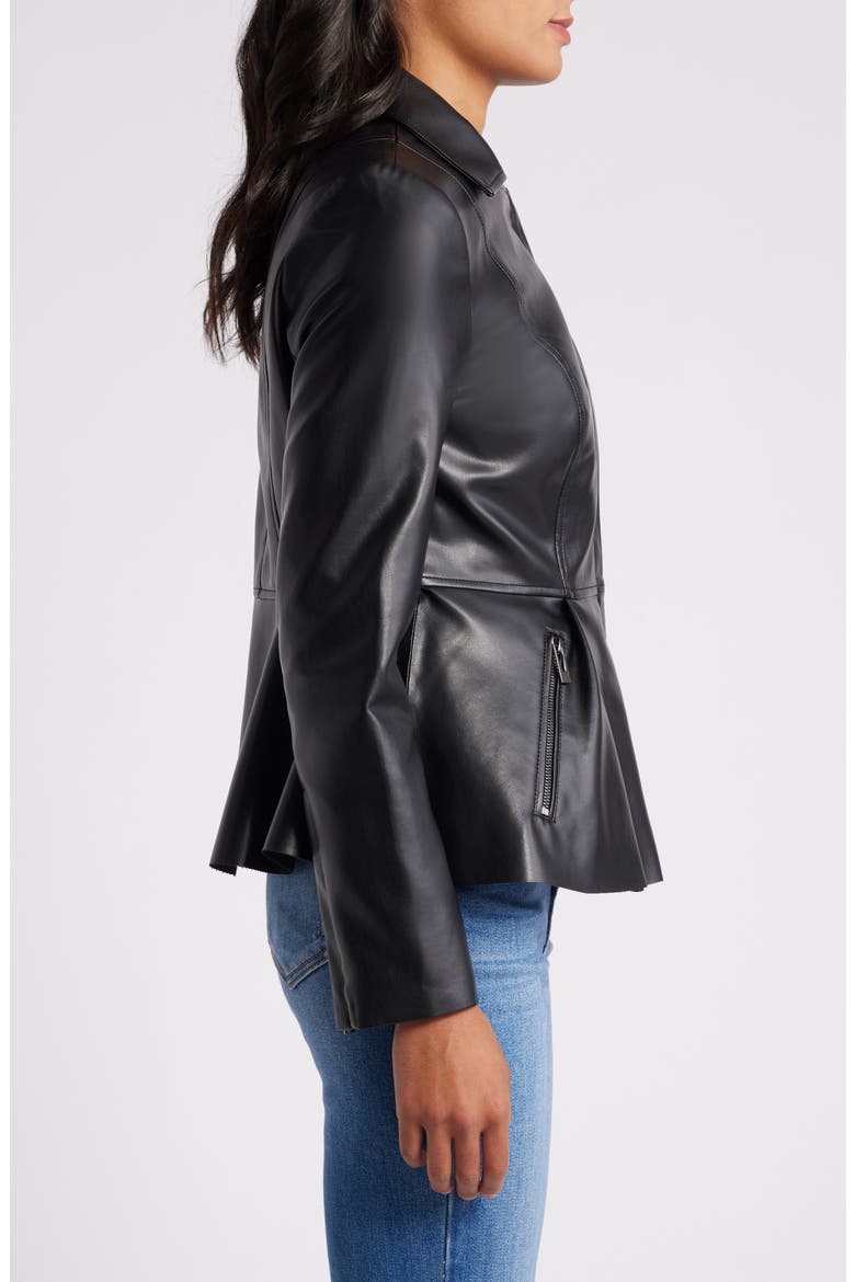 Peplum Faux Leather Moto Jacket, Alternate, color, BLACK