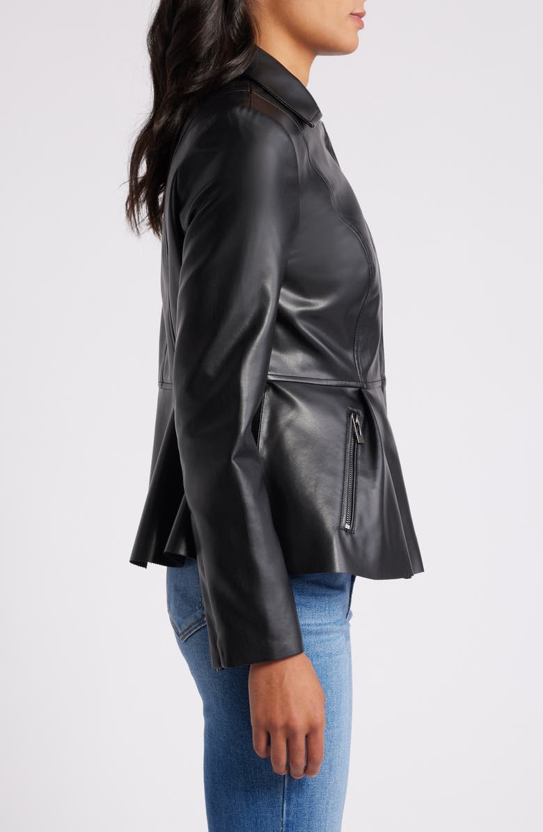 Via Spiga Peplum Faux Leather Moto Jacket, Alternate, color, Black