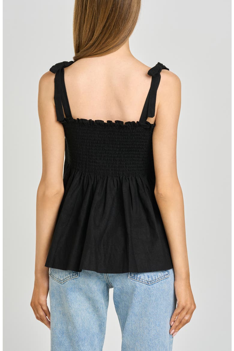 Stevie Pleated Tie Shoulder Babydoll Top, Alternate, color, BLACK