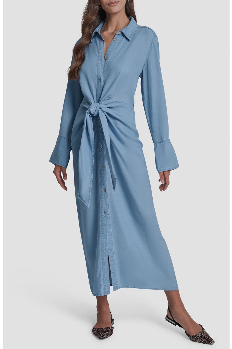 Tie Waist Long Sleeve Maxi Shirtdress, Alternate, color, CHAMBRAY