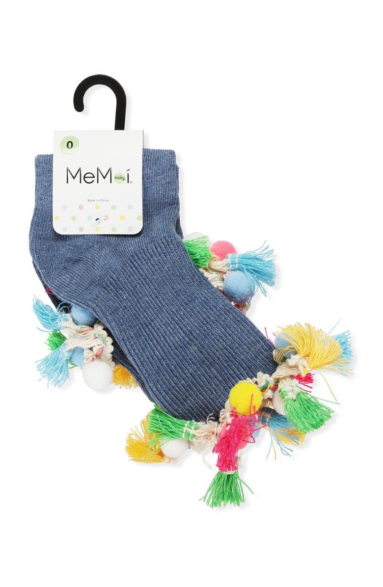 MeMoi Pom-Pom-Palooza Ankle Socks, Alternate, color, Denim
