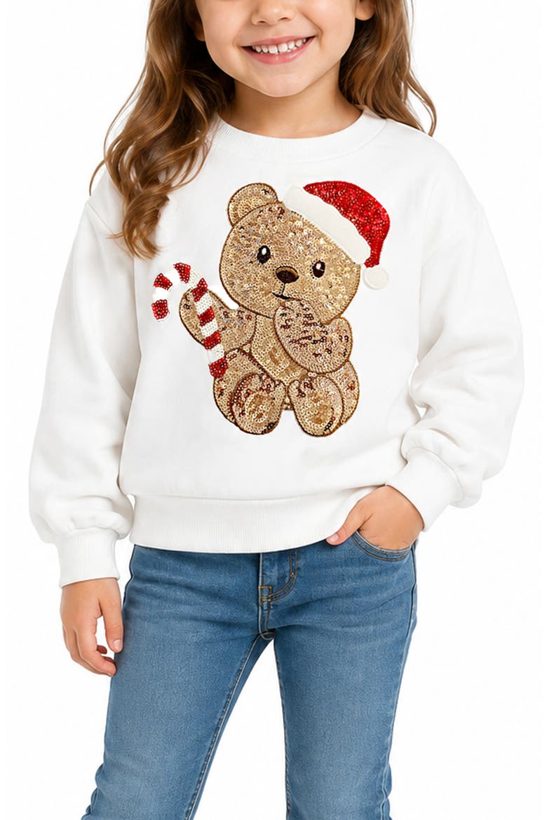 Kids' Sequin Bear Sweatshirt, Alternate, color, IVORY
