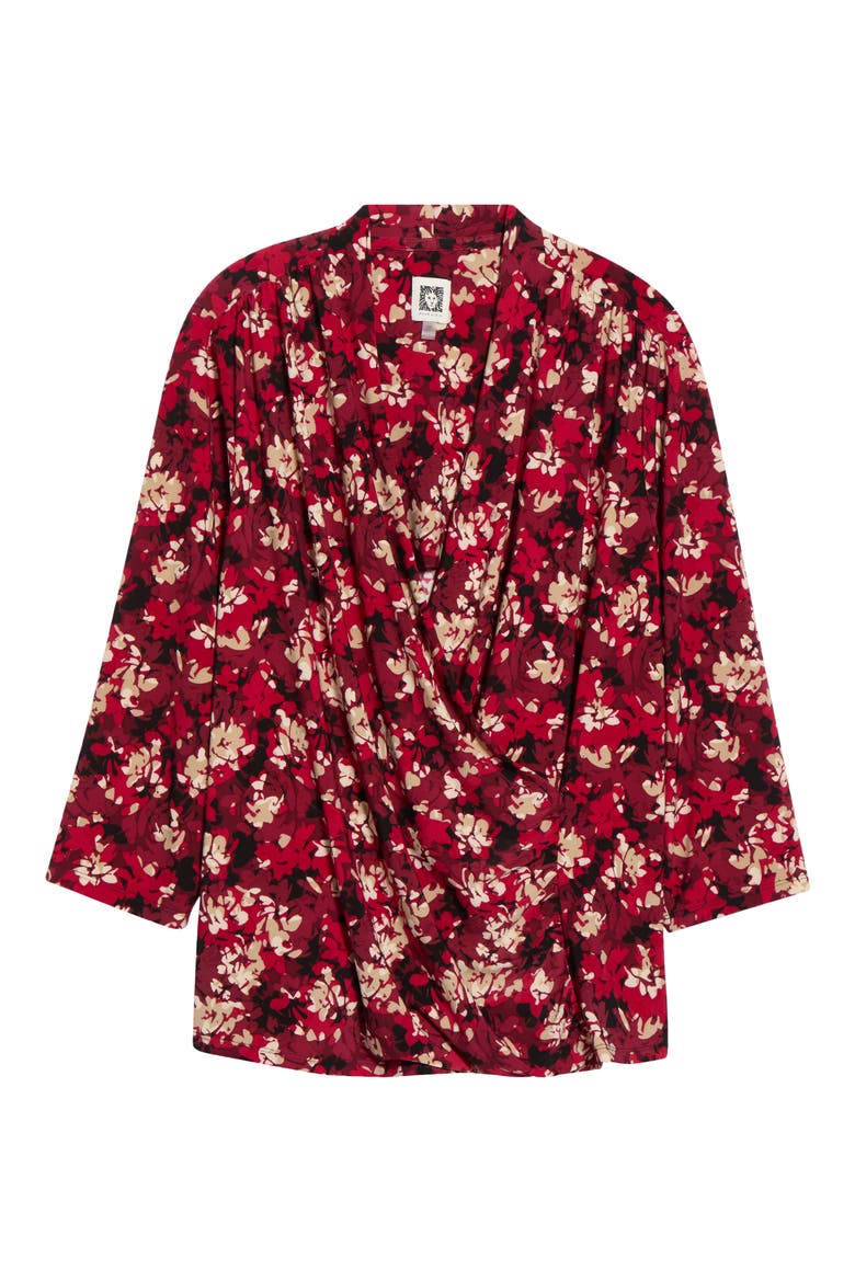 Floral Faux Wrap Top, Alternate, color, TITIAN RED MULTI