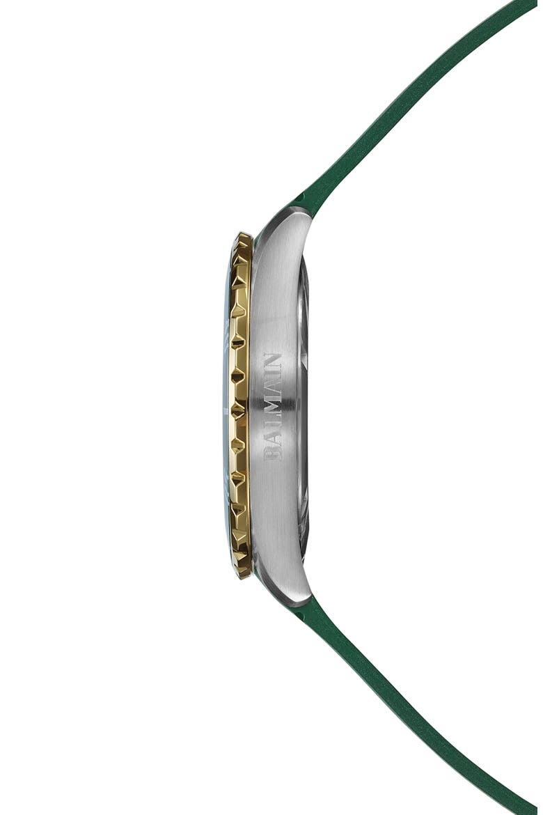 Ophrys Rubber Strap Watch, 42.5mm, Alternate, color, BICOLOR STAINLESS STEEL/ GREEN