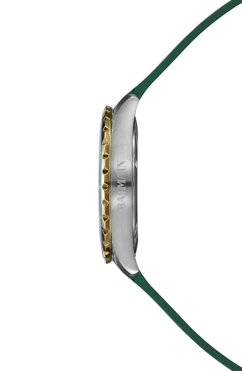 BALMAIN WATCHES Ophrys Rubber Strap Watch, 42.5mm, Alternate, color, Bicolor Stainless Steel/ Green
