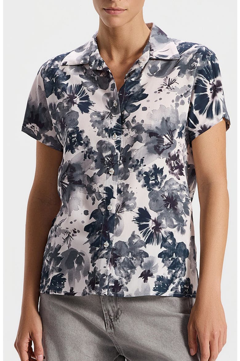 Marina Short-Sleeved Collared Floral Shirt, Main, color, Blue Floral Print