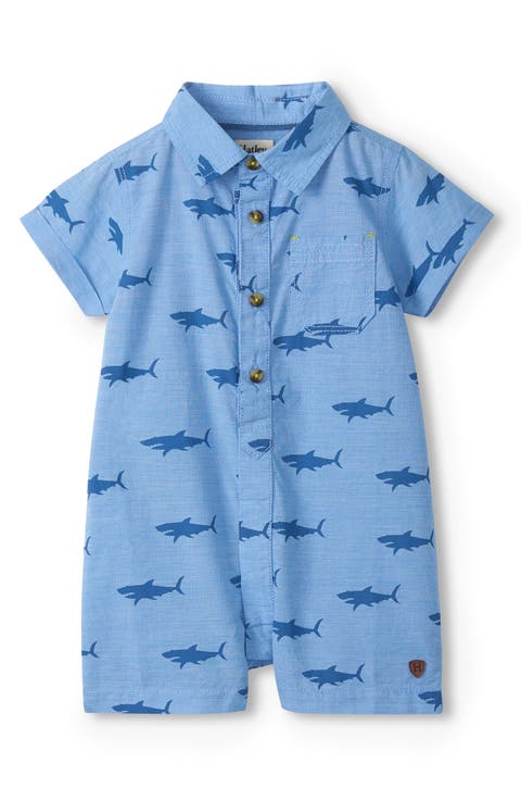 Shark Print Cotton Polo Romper (Baby)