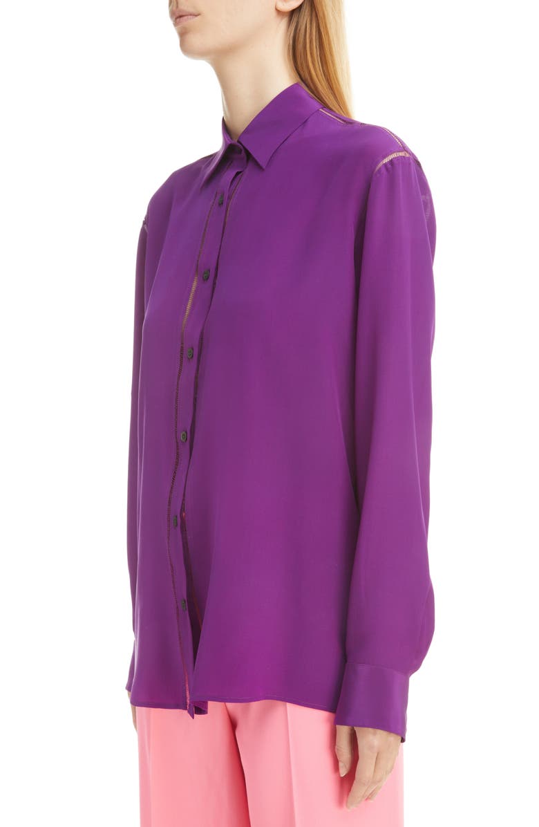 Dries Van Noten Clavelly Ladder Stitch Silk Blouse, Alternate, color,