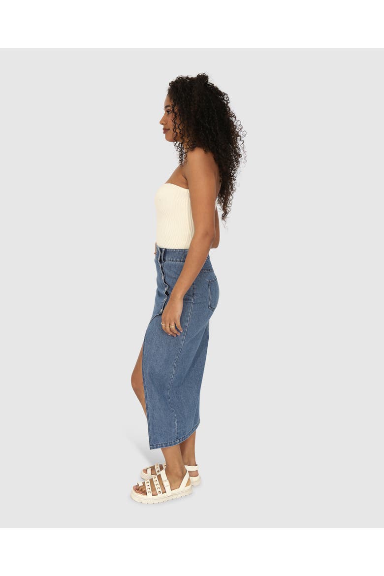 Can't Forget You Denim Midi Skirt, Alternate, color, Mid Wash