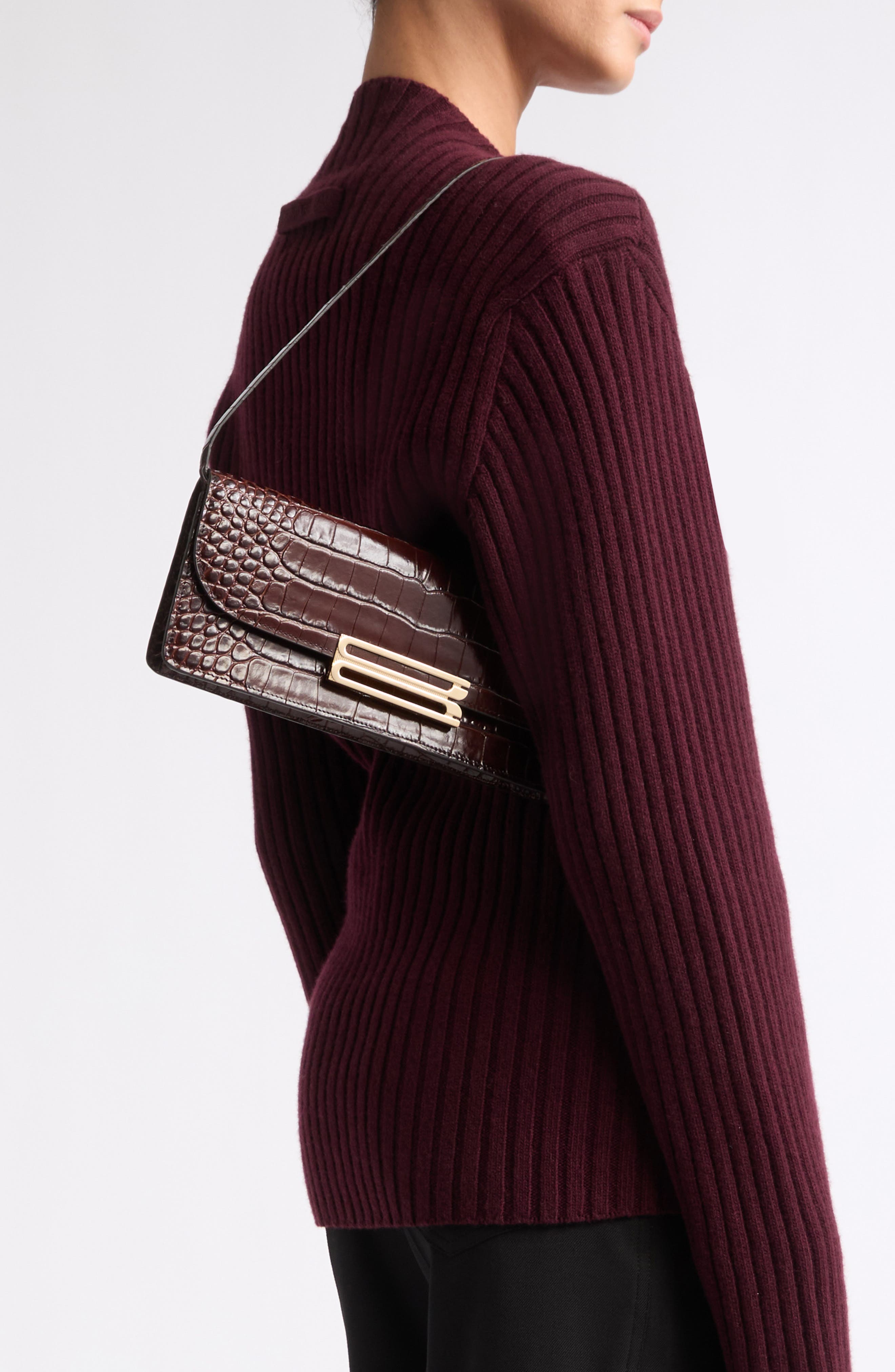 Dorian Leather East/West Clutch, Alternate, color, DARK BROWN