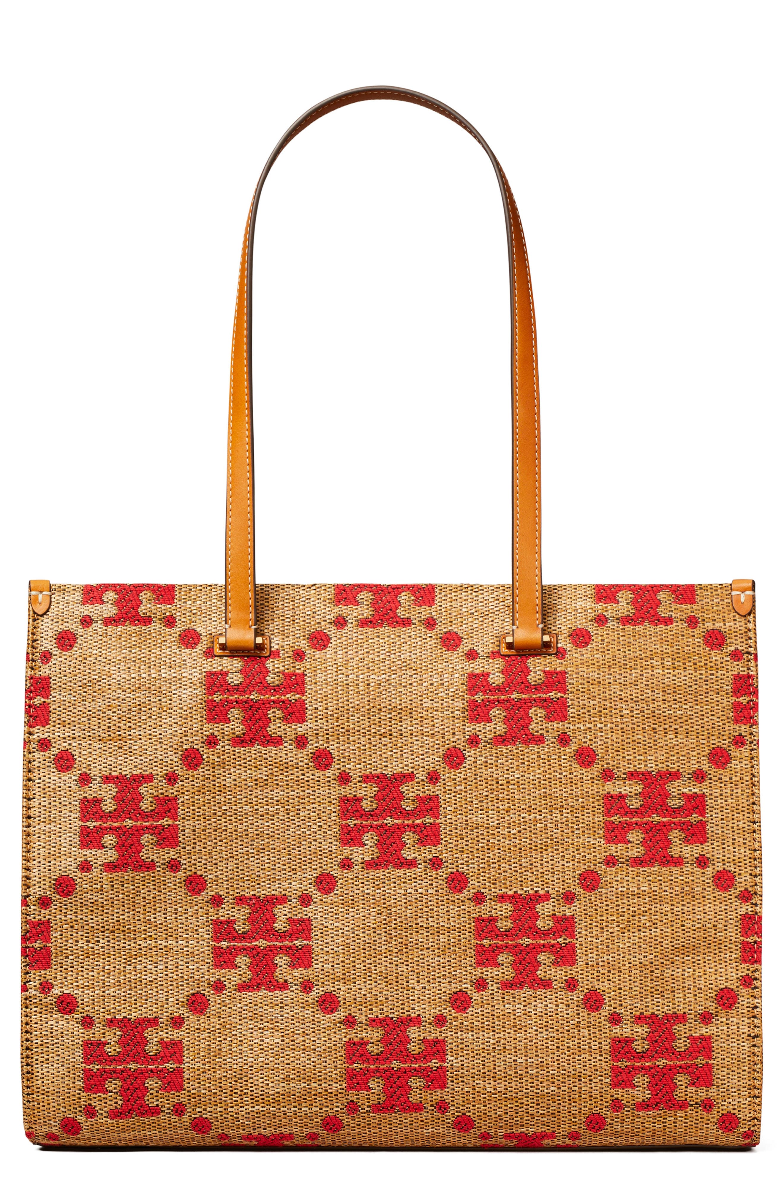 Tory Burch T Monogram Woven Tote, Main, color, Natural
