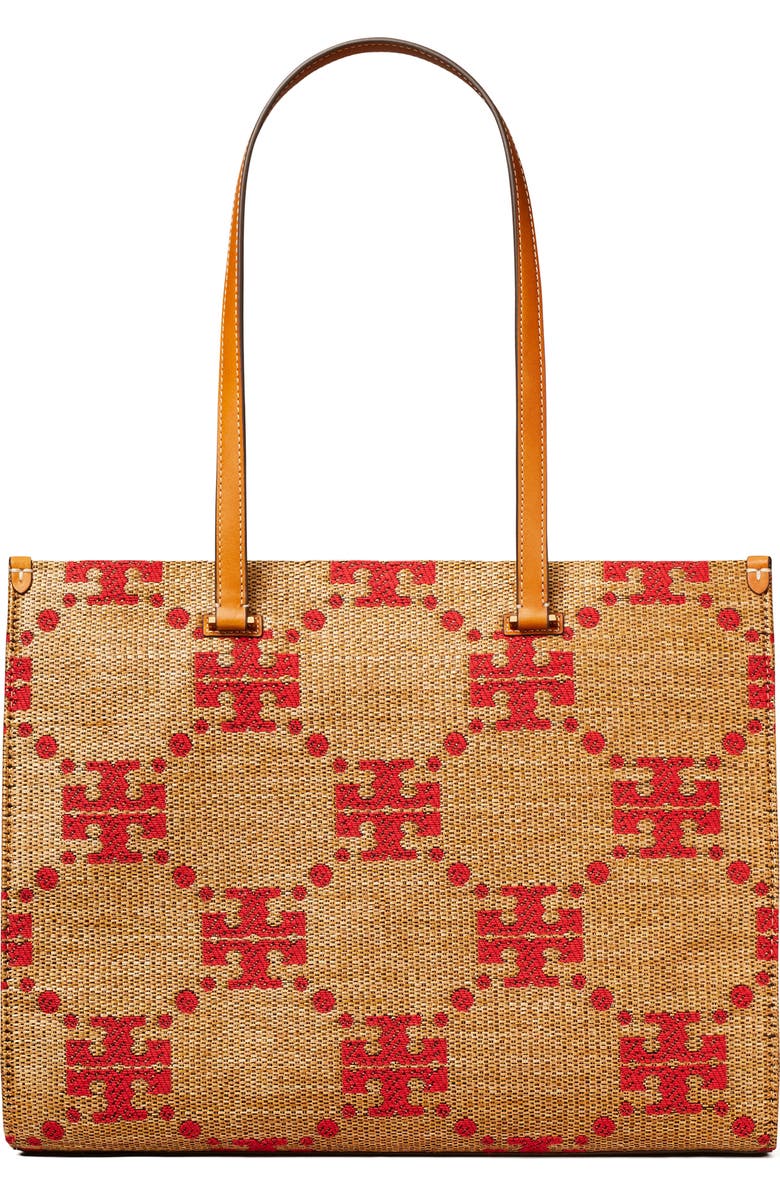Tory Burch T Monogram Woven Tote, Main, color, Natural
