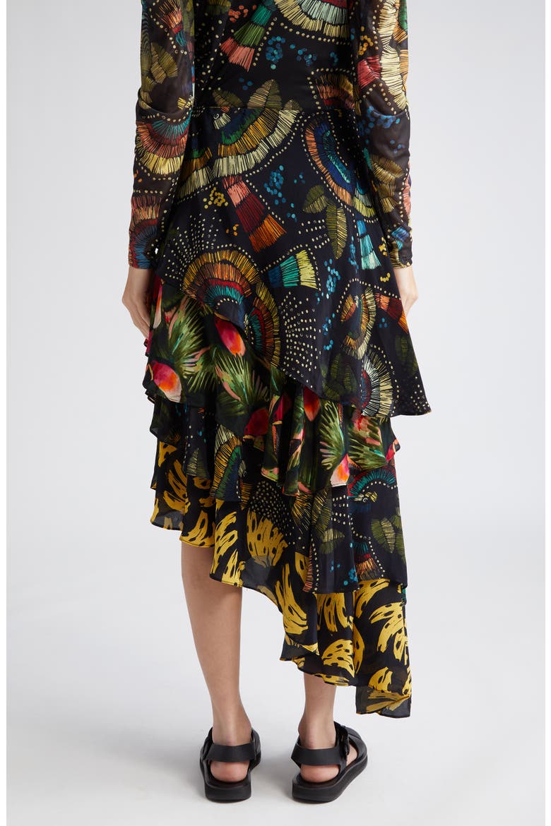 Mix Print Tiered Midi Skirt, Alternate, color, BLACK MULTI
