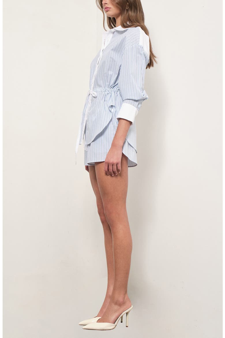 Noa Stripe Tie Waist Button-Up Shirt, Alternate, color, BLUE GREEN STRIPE