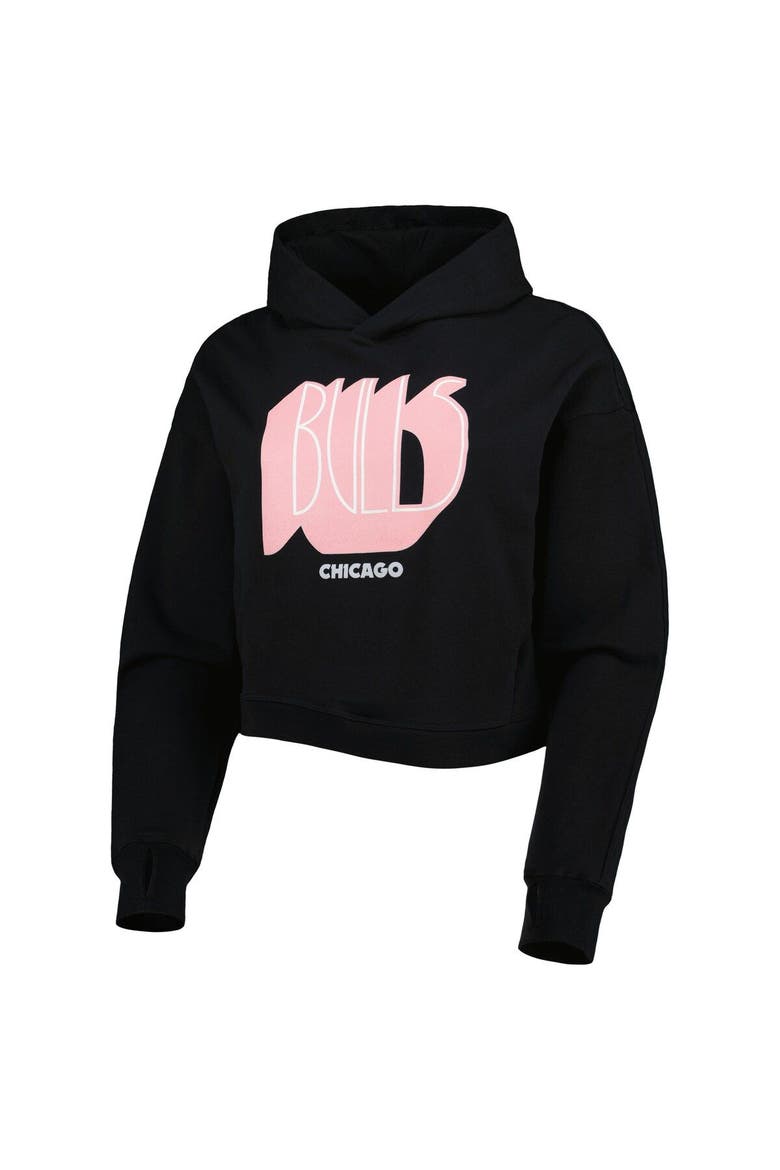 Women's Lusso Black Chicago Bulls Layla World Tour Cropped Pullover Hoodie, Alternate, color, Black