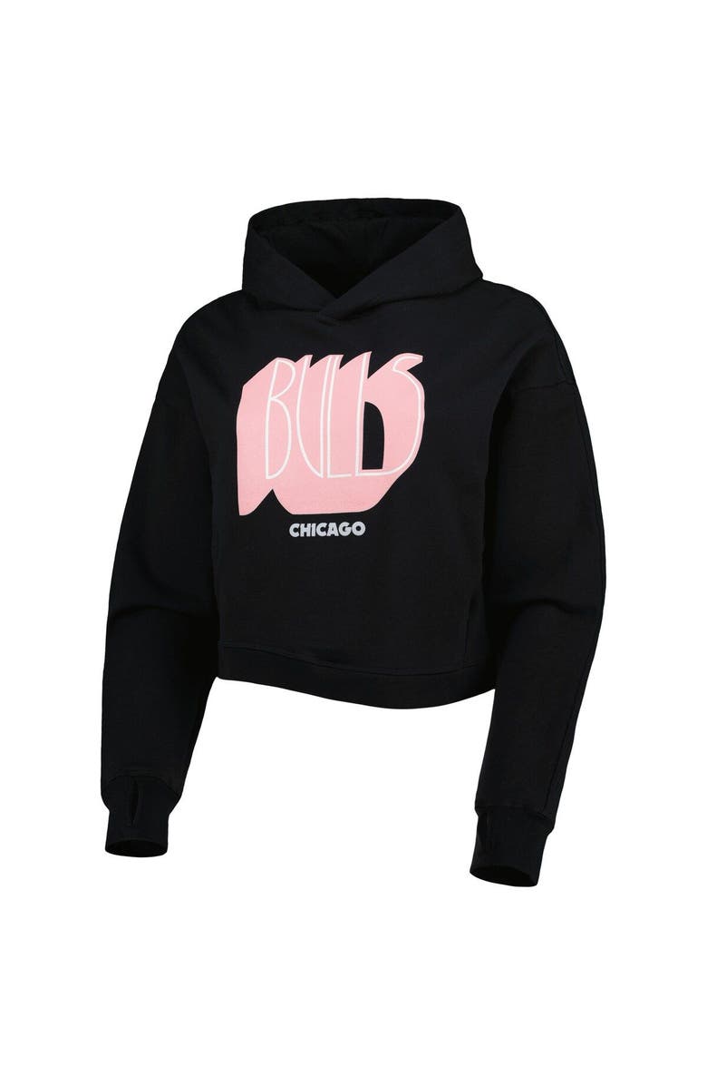 LUSSO Women's Lusso Black Chicago Bulls Layla World Tour Cropped Pullover Hoodie, Alternate, color, Black