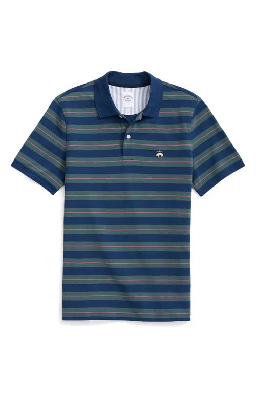 Brooks Brothers Stripe Stretch Cotton Piqué Polo In Green Multi