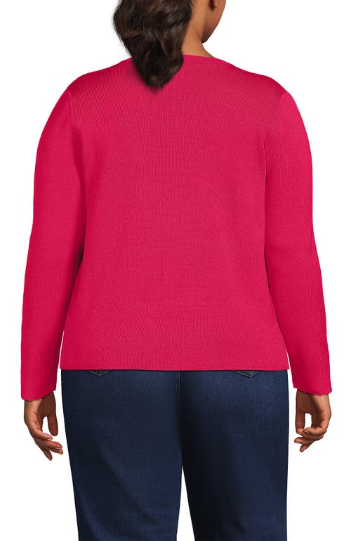 Lands' End Plus Size Blend Scallop Edge Fitted Cardigan Sweater In Berry Rouge