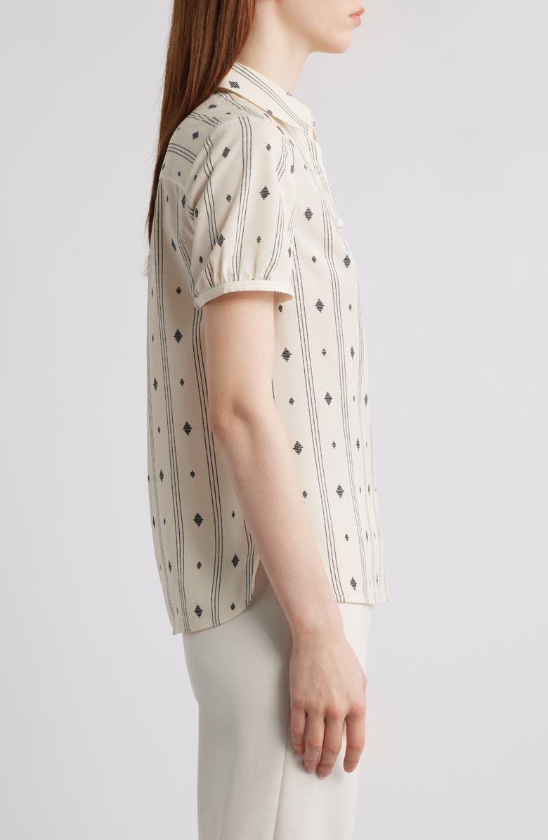 Anne Klein Diamond Pattern Short Sleeve Button-Up Shirt, Alternate, color, White Dove/ Anne Black