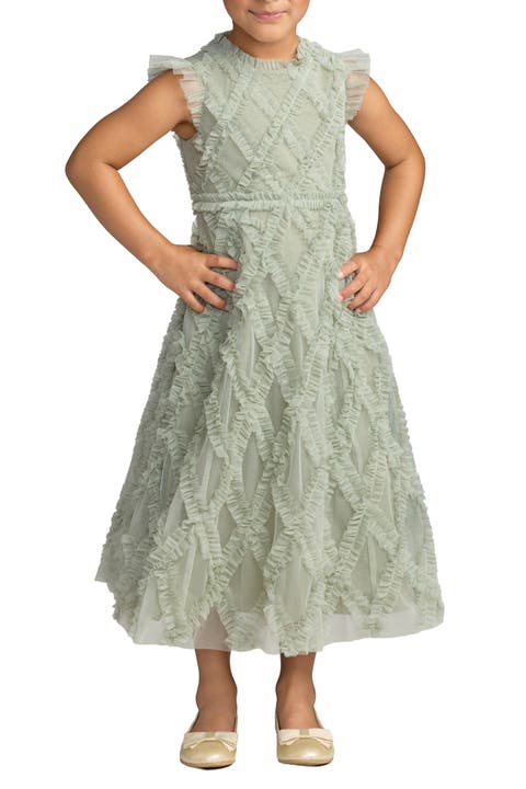 Girls Ruffle Mesh Midi Dress