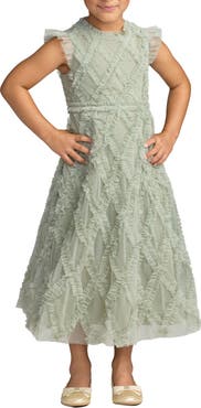 Mac Duggal Girls Ruffle Mesh Midi Dress