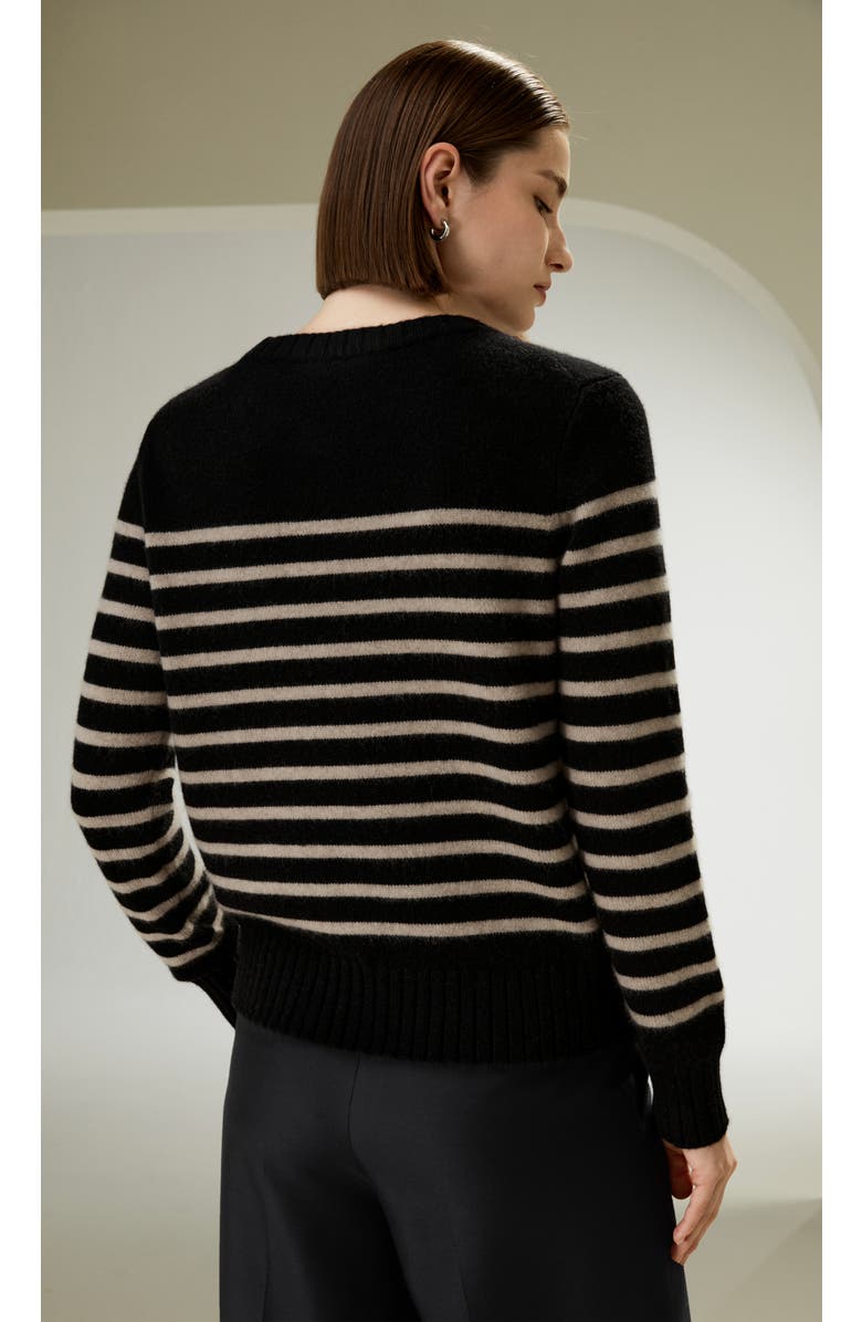 Lilysilk Striped Round Collar Cashmere Sweater, Alternate, color, Black