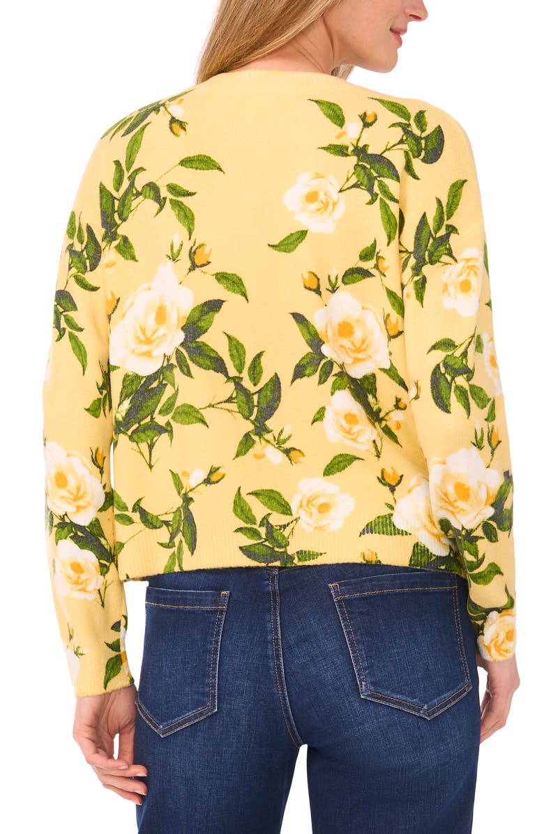 CeCe Floral Brushed Sweater, Alternate, color, Misted Yellow