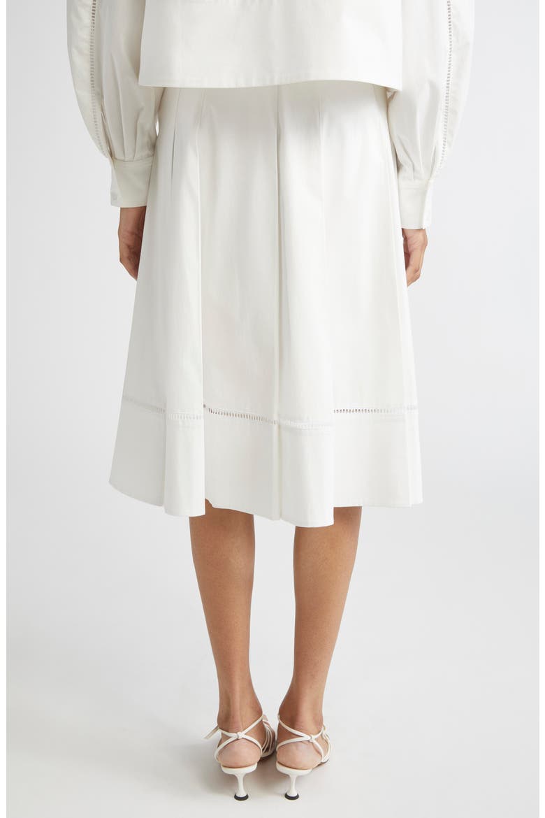 Laci Ladder Stitch Inset Pleated Stretch Cotton Poplin Skirt, Alternate, color, WHITE